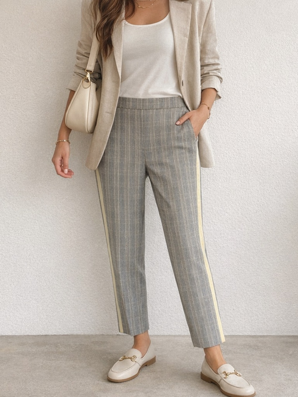 ME+EM Plaid Side Stripe Tailored Pants Size 6 High Rise Ankle MSRP‎ $325